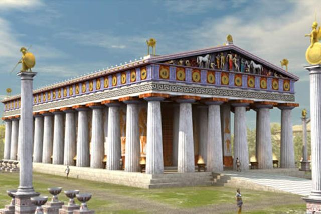 Ancient Olympia - Artist impression of the temple of Zeus